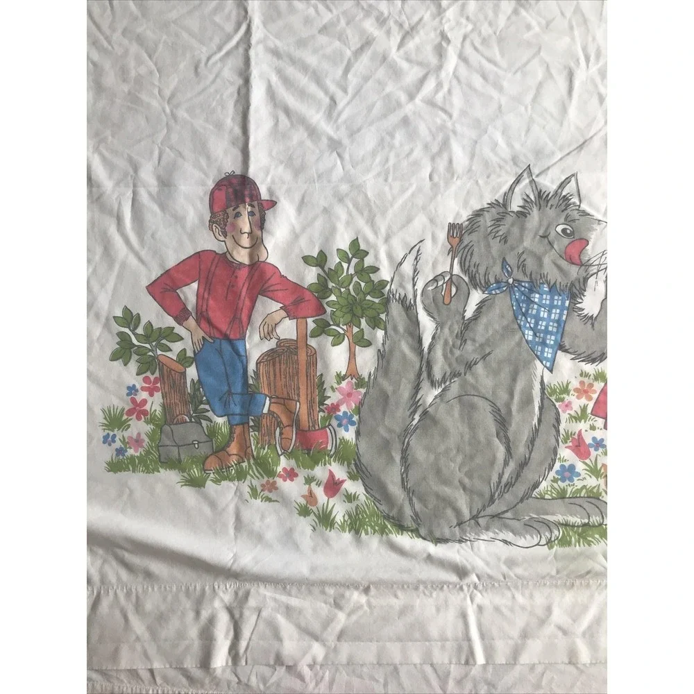 Vintage‎ Perma Prest Little Red Riding Hood Wolf Grandma Full Flat Sheet Sears